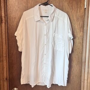 TERRA & SKY-Women's White Button Up Sleeveless Blouse Size 3X